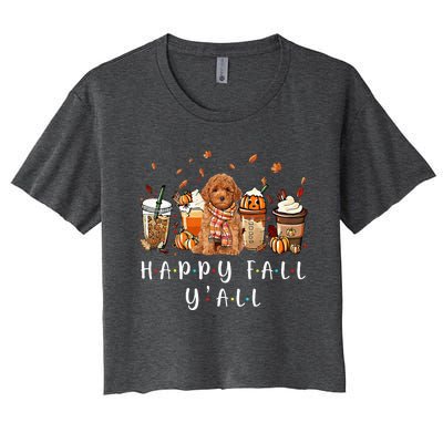 Happy Fall Yall Poodle Dog Coffee Pumpkin Fall Autumn Women's Crop Top Tee