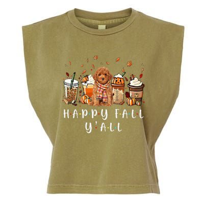 Happy Fall Yall Poodle Dog Coffee Pumpkin Fall Autumn Garment-Dyed Women's Muscle Tee