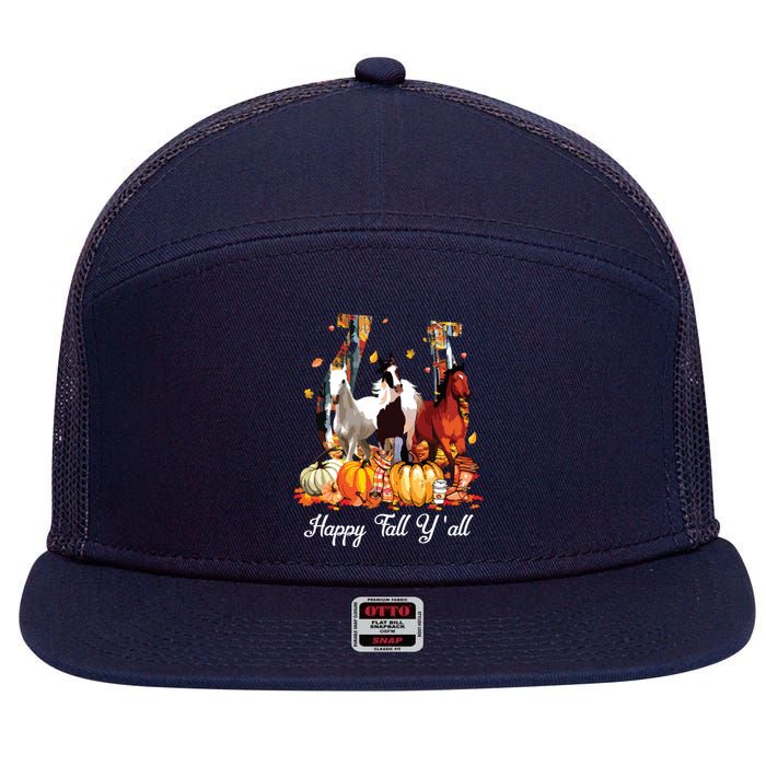 Happy Fall YAll Horse Thanksgiving Horse Lover Halloween 7 Panel Mesh Trucker Snapback Hat