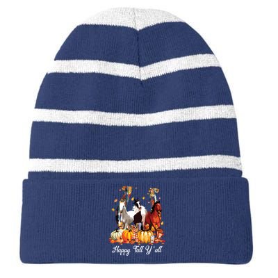 Happy Fall YAll Horse Thanksgiving Horse Lover Halloween Striped Beanie with Solid Band