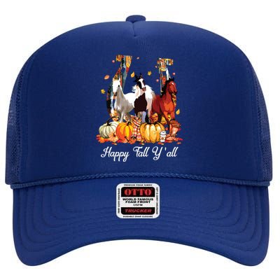 Happy Fall YAll Horse Thanksgiving Horse Lover Halloween High Crown Mesh Back Trucker Hat