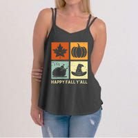 Happy Fall Y'all Vintage Retro Autumn Leaf Pumpkin Turkey Women's Strappy Tank