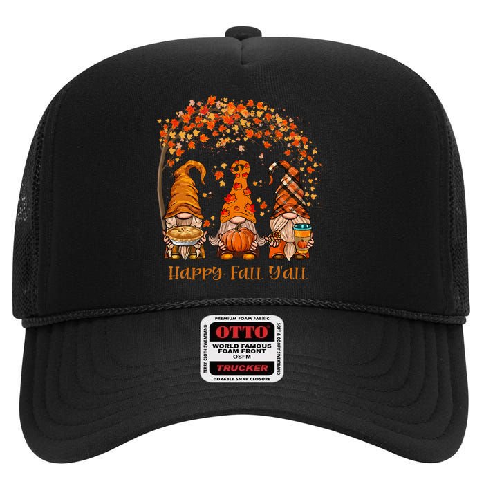 Happy Fall Yall Gnome Autumn Gnomes Pumpkin Spice Season High Crown Mesh Back Trucker Hat