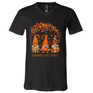 Happy Fall Yall Gnome Autumn Gnomes Pumpkin Spice Season V-Neck T-Shirt