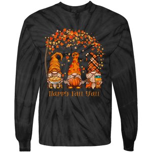 Happy Fall Yall Gnome Autumn Gnomes Pumpkin Spice Season Tie-Dye Long Sleeve Shirt