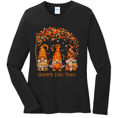 Happy Fall Yall Gnome Autumn Gnomes Pumpkin Spice Season Ladies Long Sleeve Shirt