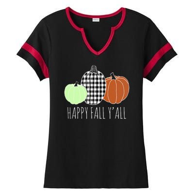 Happy Fall Yall Pumpkin Ladies Halftime Notch Neck Tee