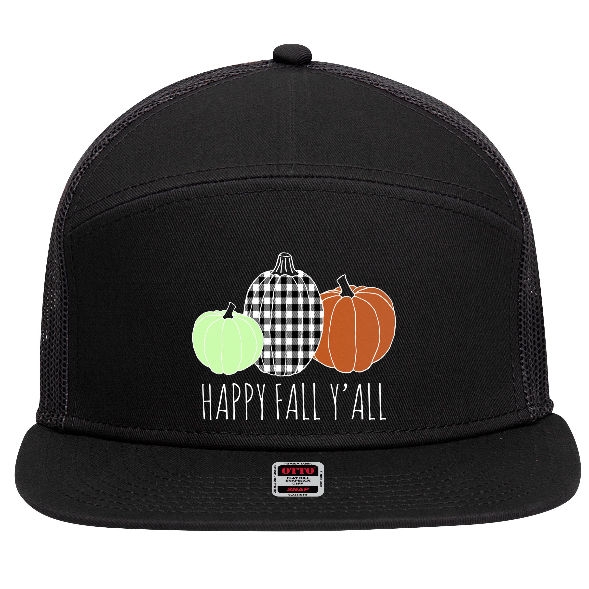 Happy Fall Yall Pumpkin 7 Panel Mesh Trucker Snapback Hat