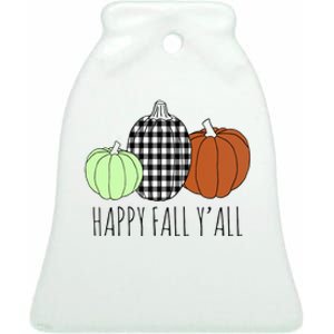 Happy Fall Yall Pumpkin Ceramic Bell Ornament