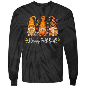 Happy Fall Yall Gnome Pumpkin Truck Autumn Thanksgiving Tie-Dye Long Sleeve Shirt