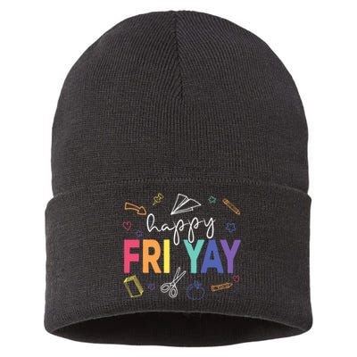 Happy Fri Yay Funny Teacher Friday Sustainable Knit Beanie