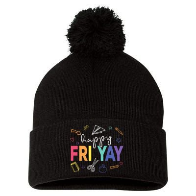 Happy Fri Yay Funny Teacher Friday Pom Pom 12in Knit Beanie