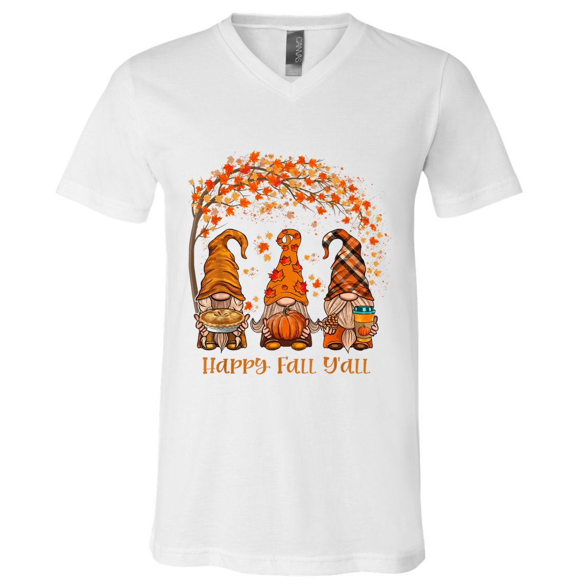 Happy Fall Yall Gnome Autumn Gnomes Pumpkin Spice Season V-Neck T-Shirt