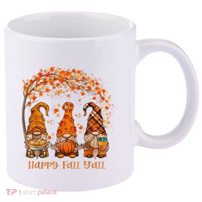 Happy Fall Yall Gnome Autumn Gnomes Pumpkin Spice Season 11oz C Handle Ceramic Mug