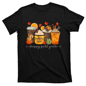 Happy Fall Y'all Latte Coffee Leopard Pumpkin Autumn T-Shirt