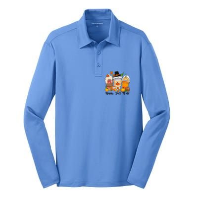 Happy Fall Yall Pumpkin Truck Autumn Thanksgiving Silk Touch Performance Long Sleeve Polo