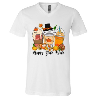 Happy Fall Yall Pumpkin Truck Autumn Thanksgiving V-Neck T-Shirt