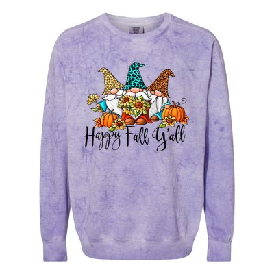 Happy Fall Y'all Gnomes Leopard Pumpkin Autumn Thanksgiving Gift Colorblast Crewneck Sweatshirt