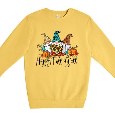 Happy Fall Y'all Gnomes Leopard Pumpkin Autumn Thanksgiving Gift Premium Crewneck Sweatshirt