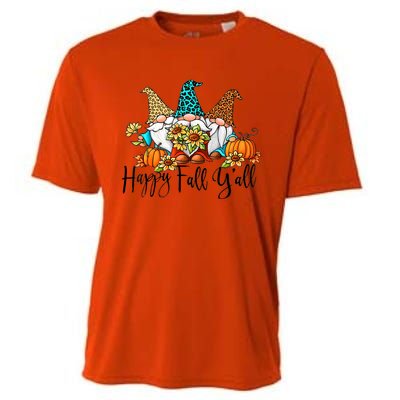 Happy Fall Y'all Gnomes Leopard Pumpkin Autumn Thanksgiving Gift Cooling Performance Crew T-Shirt