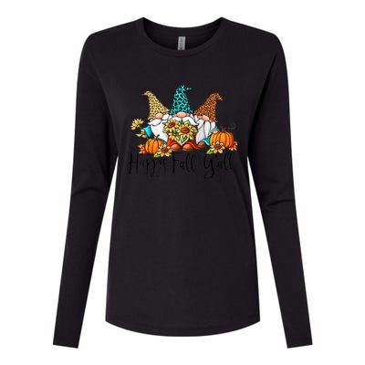 Happy Fall Y'all Gnomes Leopard Pumpkin Autumn Thanksgiving Gift Womens Cotton Relaxed Long Sleeve T-Shirt