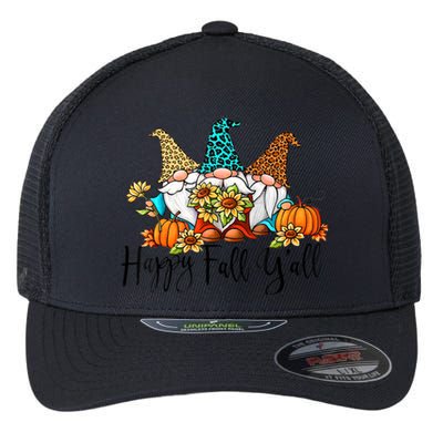 Happy Fall Y'all Gnomes Leopard Pumpkin Autumn Thanksgiving Gift Flexfit Unipanel Trucker Cap