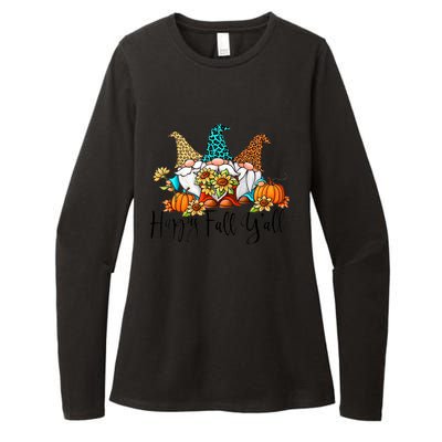 Happy Fall Y'all Gnomes Leopard Pumpkin Autumn Thanksgiving Gift Womens CVC Long Sleeve Shirt