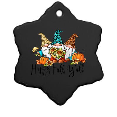 Happy Fall Y'all Gnomes Leopard Pumpkin Autumn Thanksgiving Gift Ceramic Star Ornament