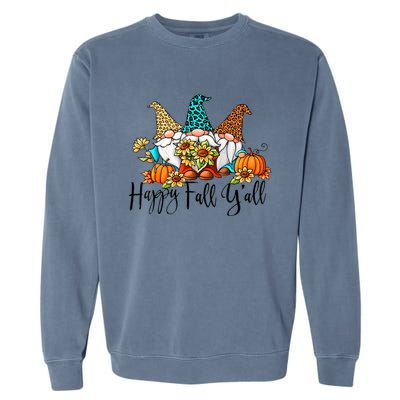 Happy Fall Y'all Gnomes Leopard Pumpkin Autumn Thanksgiving Gift Garment-Dyed Sweatshirt