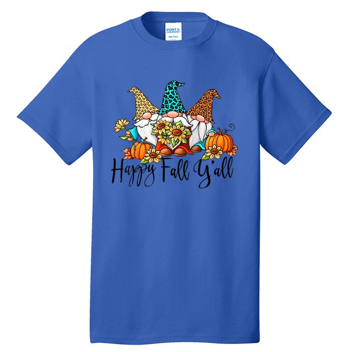 Happy Fall Y'all Gnomes Leopard Pumpkin Autumn Thanksgiving Gift Tall T-Shirt