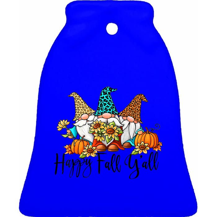 Happy Fall Y'all Gnomes Leopard Pumpkin Autumn Thanksgiving Gift Ceramic Bell Ornament