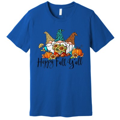 Happy Fall Y'all Gnomes Leopard Pumpkin Autumn Thanksgiving Gift Premium T-Shirt