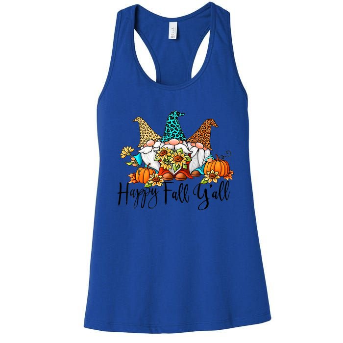 Happy Fall Y'all Gnomes Leopard Pumpkin Autumn Thanksgiving Gift Women's Racerback Tank