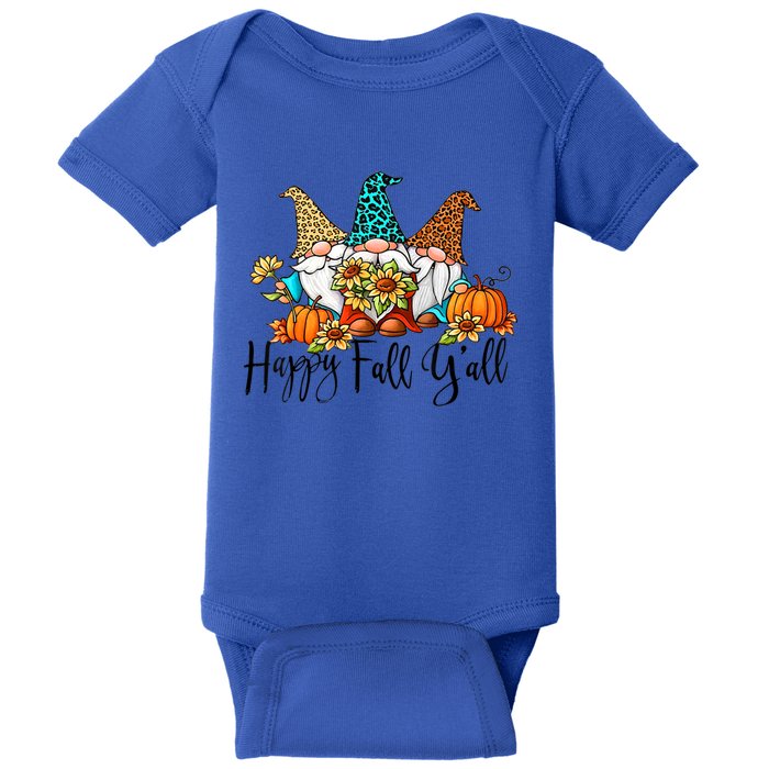 Happy Fall Y'all Gnomes Leopard Pumpkin Autumn Thanksgiving Gift Baby Bodysuit