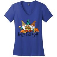 Happy Fall Y'all Gnomes Leopard Pumpkin Autumn Thanksgiving Gift Women's V-Neck T-Shirt