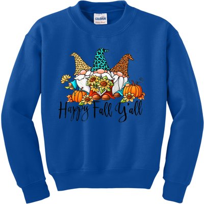 Happy Fall Y'all Gnomes Leopard Pumpkin Autumn Thanksgiving Gift Kids Sweatshirt