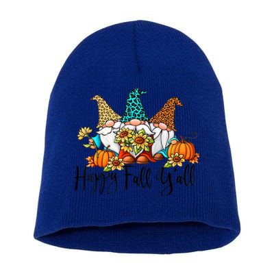 Happy Fall Y'all Gnomes Leopard Pumpkin Autumn Thanksgiving Gift Short Acrylic Beanie