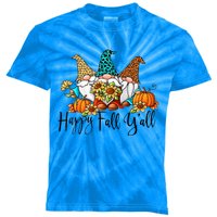 Happy Fall Y'all Gnomes Leopard Pumpkin Autumn Thanksgiving Gift Kids Tie-Dye T-Shirt