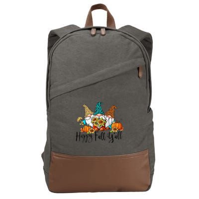 Happy Fall Y'all Gnomes Leopard Pumpkin Autumn Thanksgiving Gift Cotton Canvas Backpack