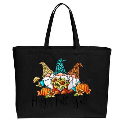 Happy Fall Y'all Gnomes Leopard Pumpkin Autumn Thanksgiving Gift Cotton Canvas Jumbo Tote