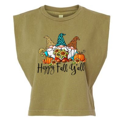 Happy Fall Y'all Gnomes Leopard Pumpkin Autumn Thanksgiving Gift Garment-Dyed Women's Muscle Tee