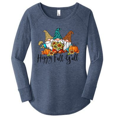 Happy Fall Y'all Gnomes Leopard Pumpkin Autumn Thanksgiving Gift Women's Perfect Tri Tunic Long Sleeve Shirt