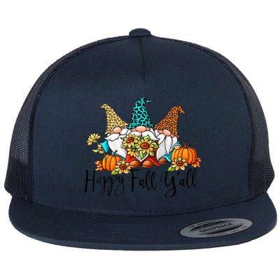 Happy Fall Y'all Gnomes Leopard Pumpkin Autumn Thanksgiving Gift Flat Bill Trucker Hat