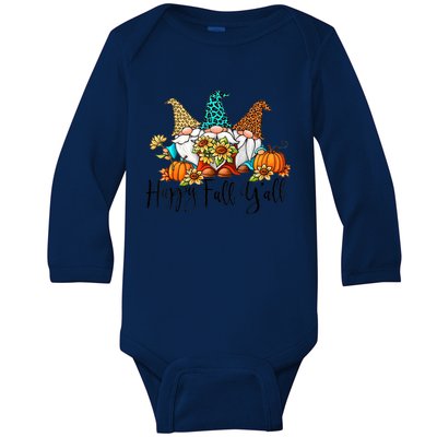 Happy Fall Y'all Gnomes Leopard Pumpkin Autumn Thanksgiving Gift Baby Long Sleeve Bodysuit