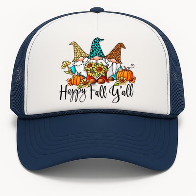 Happy Fall Y'all Gnomes Leopard Pumpkin Autumn Thanksgiving Gift Trucker Hat