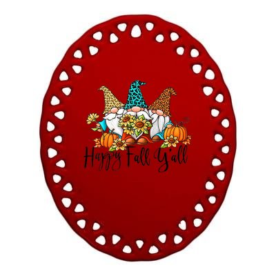 Happy Fall Y'all Gnomes Leopard Pumpkin Autumn Thanksgiving Gift Ceramic Oval Ornament