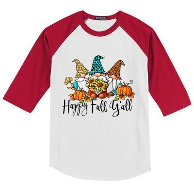 Happy Fall Y'all Gnomes Leopard Pumpkin Autumn Thanksgiving Gift Kids Colorblock Raglan Jersey