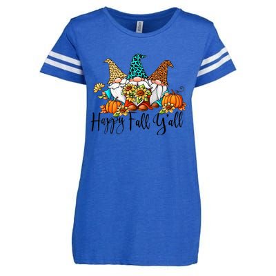 Happy Fall Y'all Gnomes Leopard Pumpkin Autumn Thanksgiving Gift Enza Ladies Jersey Football T-Shirt