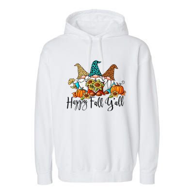 Happy Fall Y'all Gnomes Leopard Pumpkin Autumn Thanksgiving Gift Garment-Dyed Fleece Hoodie