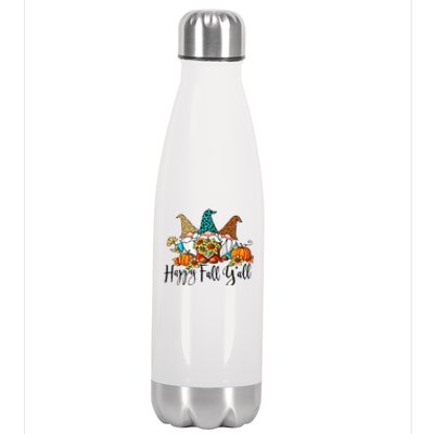 Happy Fall Y'all Gnomes Leopard Pumpkin Autumn Thanksgiving Gift Stainless Steel Insulated Water Bottle